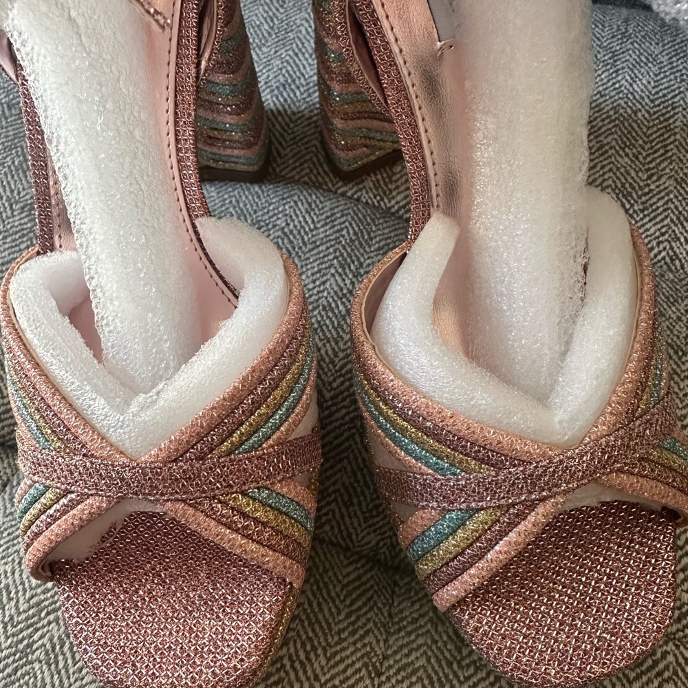 “Laurel Rainbow”  Steve Madden Multi-Color glittering platform Heel